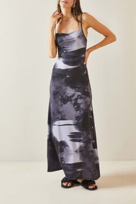 Antrasit Batik Desenli Askılı Maxi Elbise 5YXK6-48854-36 - XHAN