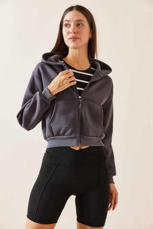 Antrasit Kapüşonlu & Cepli Sweatshirt 5YXK8-48909-36 - 6