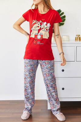 Kırmızı Baskılı Pijama Takımı 0YXK8-43681-04 - 1