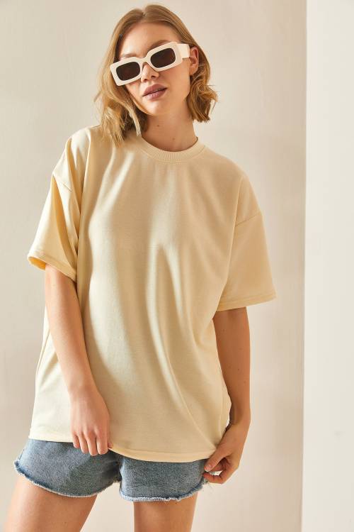 Bej Oversize Basic Tişört 3YXK1-47087-25 - 5