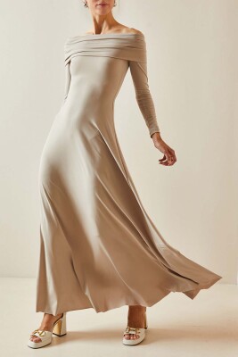 Bej Uzun Kol Basic Elbise 5YXK6-48765-25 - XHAN