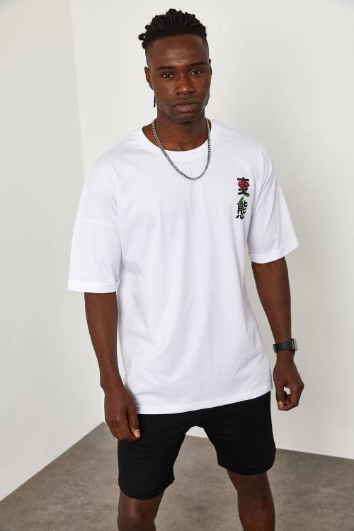 Beyaz Baskı Desenli Oversize Tişört 1YXE1-45084-01 - 2