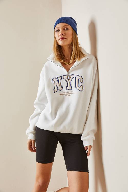 Beyaz Baskılı & Fermuarlı Sweatshirt 4KXK8-47768-01 - 3