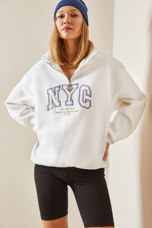 Beyaz Baskılı & Fermuarlı Sweatshirt 4KXK8-47768-01 - 7