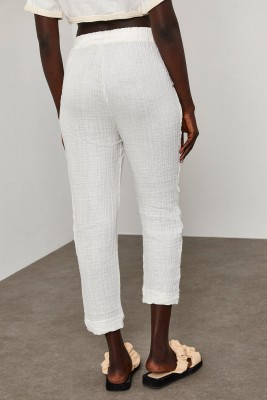 Beyaz Beli Lastikli Bürümcük Kumaş Pantolon 1YXK5-45075-01 - 8