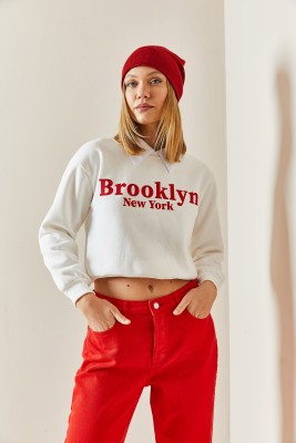 Beyaz Bisiklet Yaka Yazı Detaylı Sweatshirt 4KXK8-47752-01 - 3