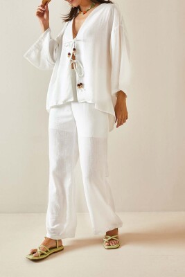 Beyaz Boncuklu Kimono Takım 5YXK8-48715-01 - XHAN