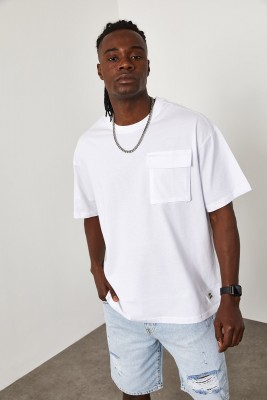 Beyaz Cep Detaylı Oversize Tişört 1YXE1-45086-01 
