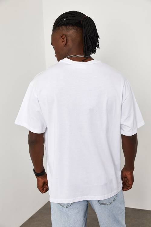 Beyaz Cep Detaylı Oversize Tişört 1YXE1-45086-01 - 8