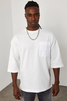 Beyaz Cep Detaylı Yarım Kol Oversize Tişört 1YXE1-45095-01 - 6