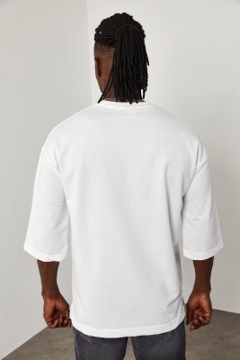 Beyaz Cep Detaylı Yarım Kol Oversize Tişört 1YXE1-45095-01 - 7