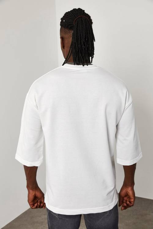 Beyaz Cep Detaylı Yarım Kol Oversize Tişört 1YXE1-45095-01 - 7
