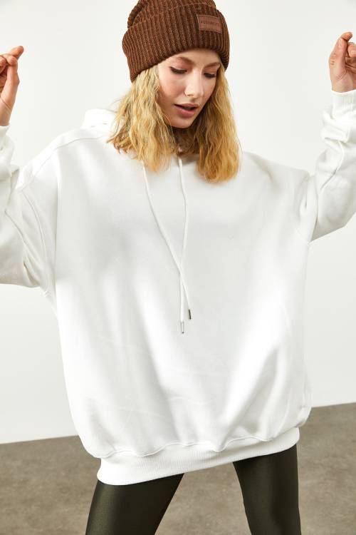 Beyaz Cepli Oversize Sweatshirt 2KXK8-45508-01 - 1