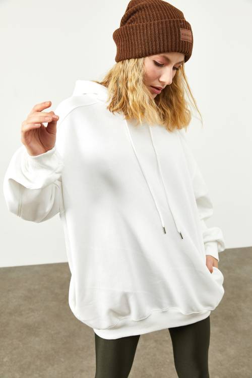 Beyaz Cepli Oversize Sweatshirt 2KXK8-45508-01 - 2