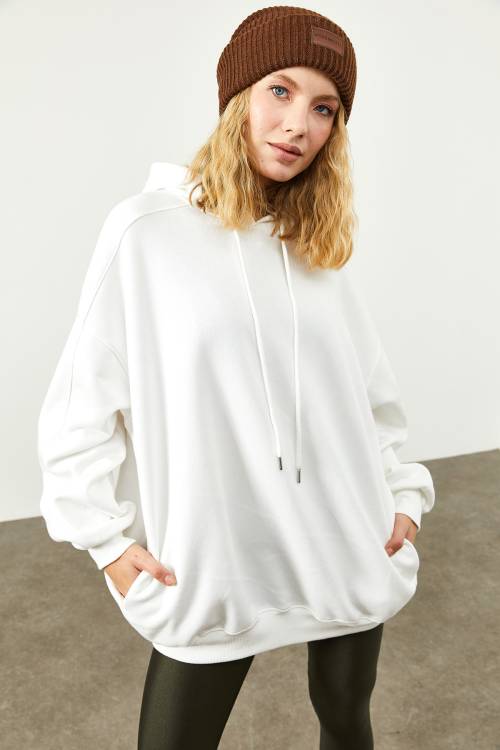 Beyaz Cepli Oversize Sweatshirt 2KXK8-45508-01 - 5