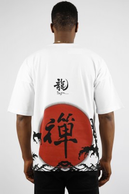 Beyaz Chinese Baskılı Oversize Tişört 1YXE1-44910-01 