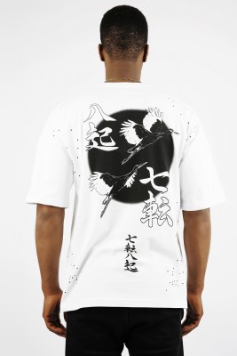 Beyaz Chinese Baskılı Oversize Tişört 1YXE1-44915-01 