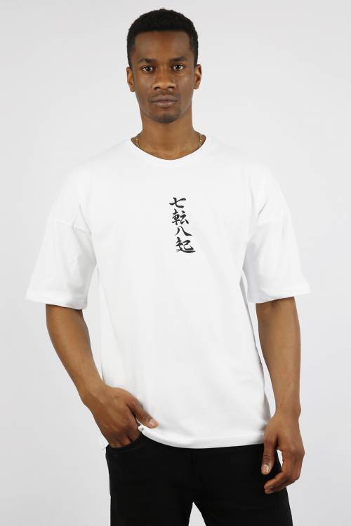 Beyaz Chinese Baskılı Oversize Tişört 1YXE1-44915-01 - 4