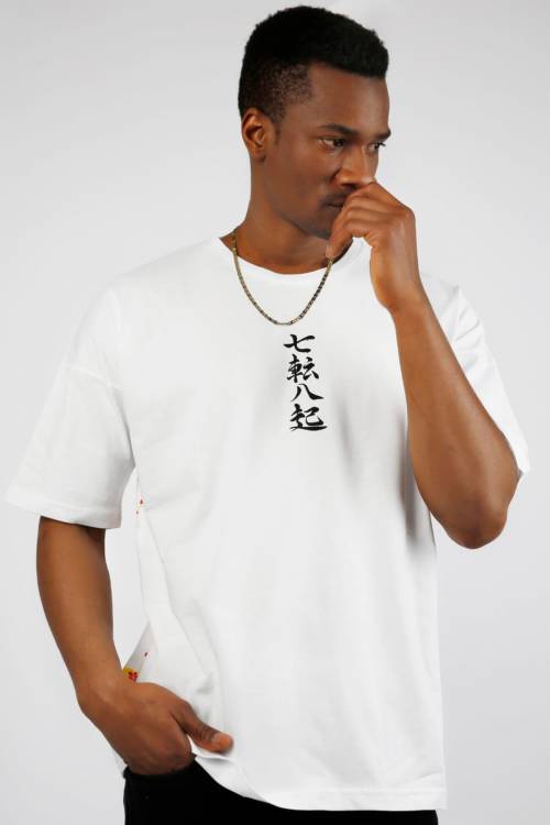 Beyaz Ejder Baskılı Oversize Tişört 1YXE1-44993-01 - 2