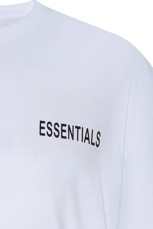 Beyaz Essentials Bisiklet Yaka Arkası Baskılı Oversize Tişört 2YXE2-45974-01 - 2
