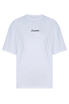 Beyaz Essentials Nakışlı Oversize Tişört 2YXE2-45972-01 