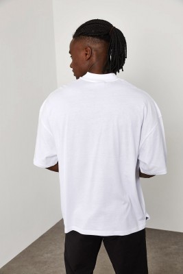 Beyaz Fermuar & Cep Detaylı Oversize Tişört 1YXE1-45085-01 - 8