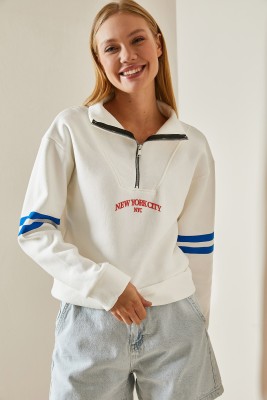 Beyaz Fermuar Detaylı Baskılı Sweatshirt 4KXK8-47608-01 - 5