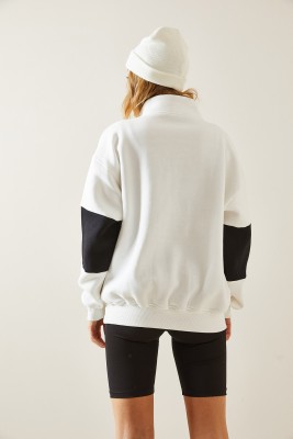 Beyaz Fermuar Detaylı Baskılı Sweatshirt 4KXK8-47703-01 - 8