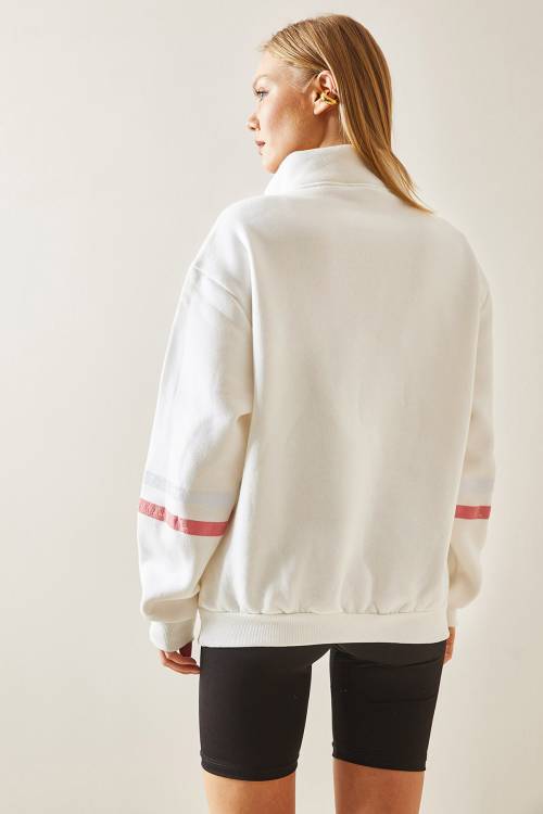 Beyaz Fermuar Detaylı & Şardonlu Sweatshirt 4KXK8-47853-01 - 8
