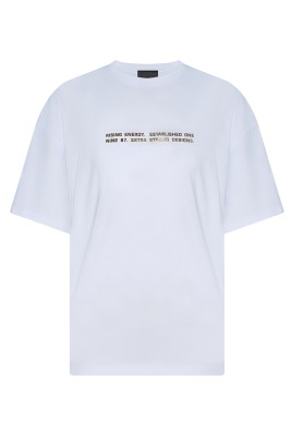 Beyaz Gold Baskılı Oversize Tişört 2YXE2-45992-01 - 3