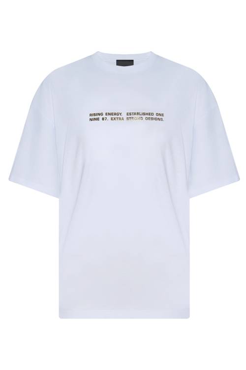 Beyaz Gold Baskılı Oversize Tişört 2YXE2-45992-01 - 3