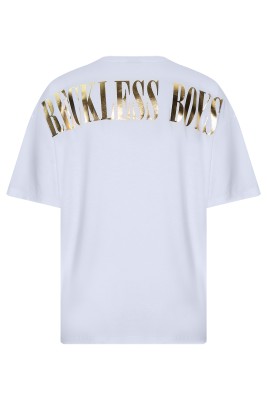 Beyaz Gold Baskılı Oversize Tişört 2YXE2-45992-01 