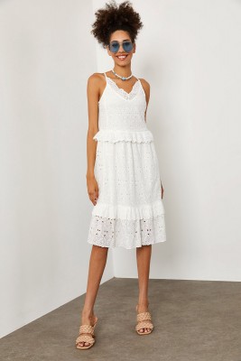 Beyaz Güpürlü Askılı Elbise 1YXK6-45227-01 - 1