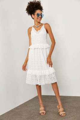 Beyaz Güpürlü Askılı Elbise 1YXK6-45227-01 - 2