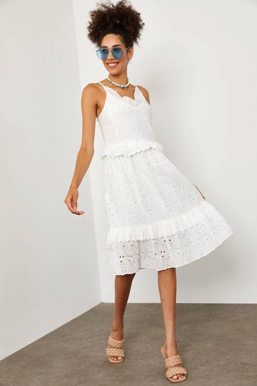 Beyaz Güpürlü Askılı Elbise 1YXK6-45227-01 - 3