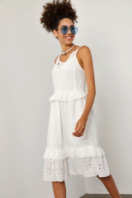 Beyaz Güpürlü Askılı Elbise 1YXK6-45227-01 - 4