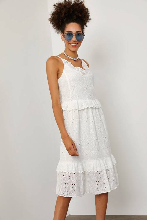 Beyaz Güpürlü Askılı Elbise 1YXK6-45227-01 - 5