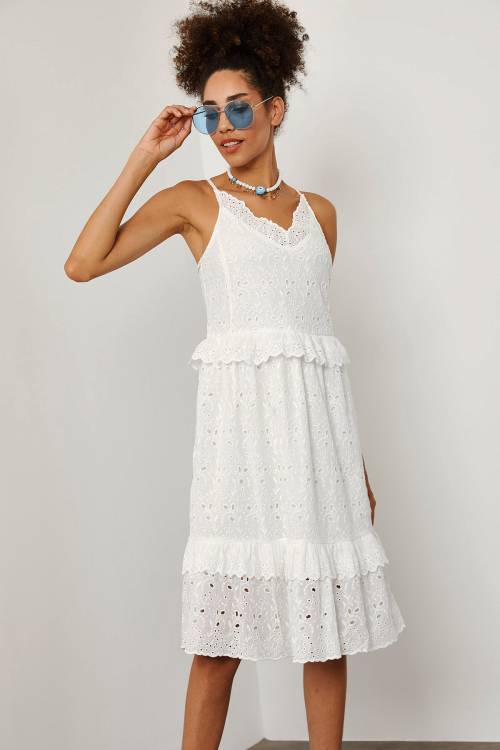 Beyaz Güpürlü Askılı Elbise 1YXK6-45227-01 - 6