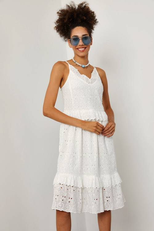 Beyaz Güpürlü Askılı Elbise 1YXK6-45227-01 - 7