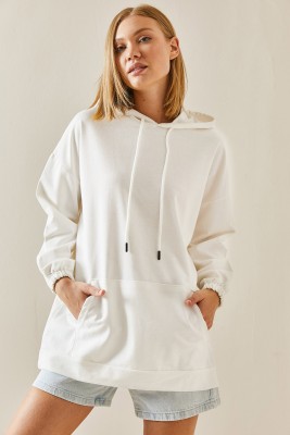 Beyaz Kanguru Cepli Oversize Kapüşonlü Sweatshirt 3YXK8-47461-01 