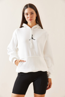 Beyaz Kapüşonlu & Kanguru Cepli Sweatshirt 5YXK8-48914-01 - 3