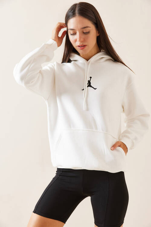 Beyaz Kapüşonlu & Kanguru Cepli Sweatshirt 5YXK8-48914-01 - 4