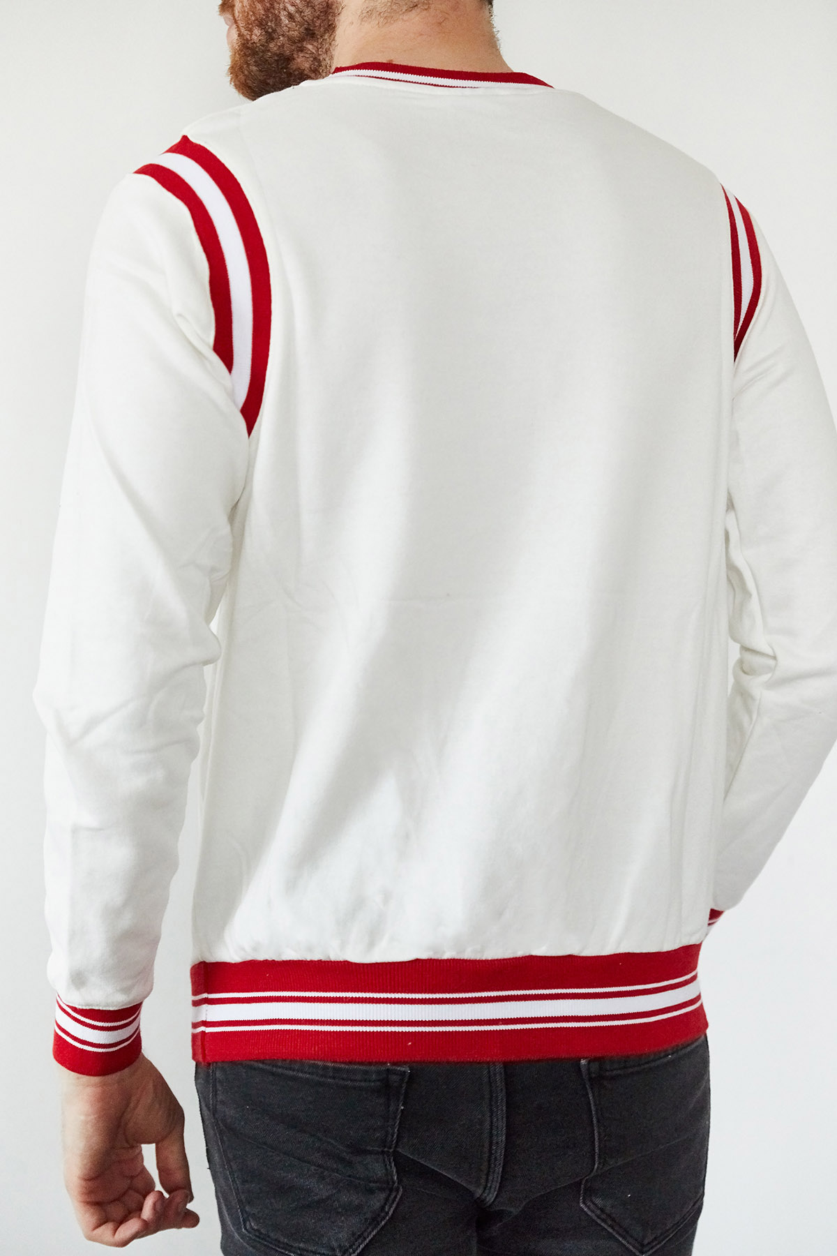 Beyaz & Kırmızı Şeritli Bisiklet Yaka Sweatshirt 1KXE8-44164-01 - 3