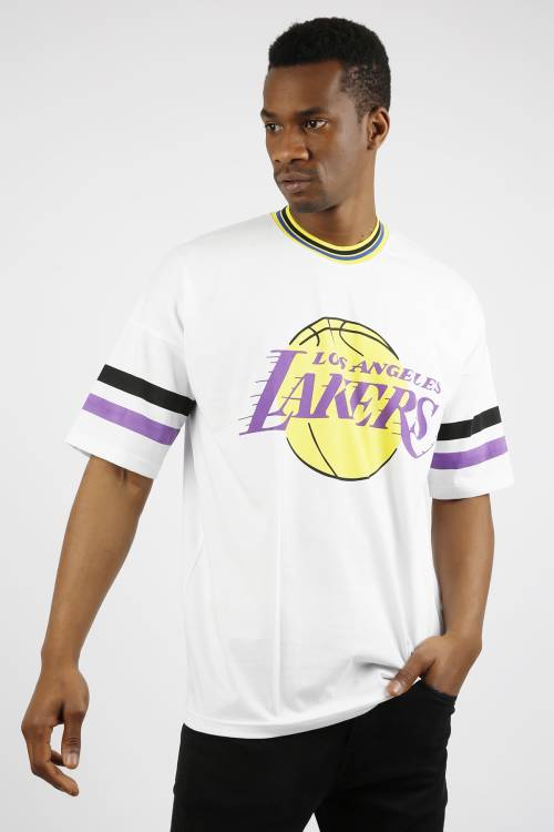 Beyaz Lakers Baskılı Oversize Tişört 1YXE1-44918-01 - 2