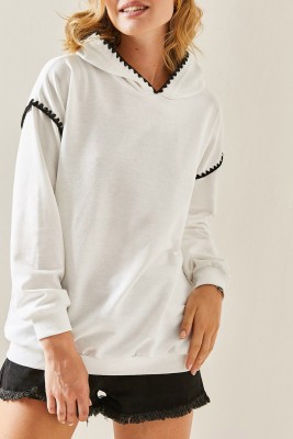 Beyaz Nakış Detaylı Kapüşonlü Sweatshirt 3YXK8-47510-01 - 1