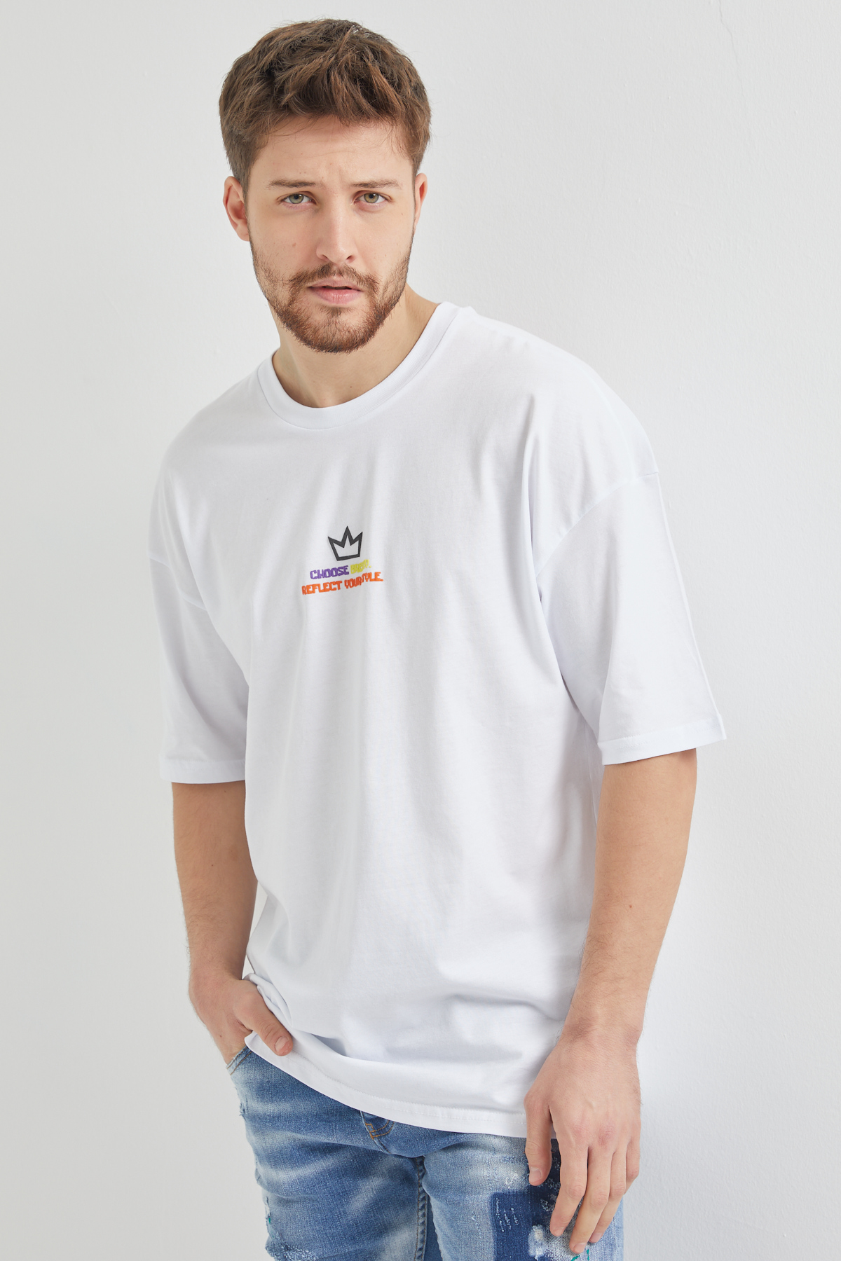 Beyaz Önür & Arkası Baskılı Oversize Tişört 1KXE1-44650-01 - 1