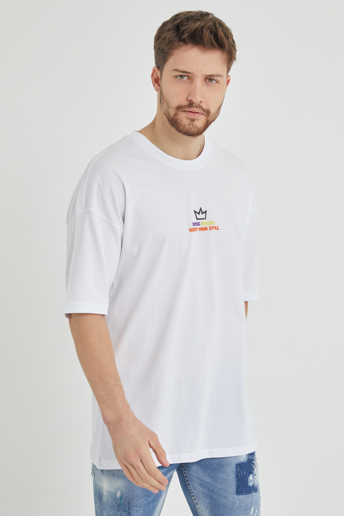 Beyaz Önür & Arkası Baskılı Oversize Tişört 1KXE1-44650-01 - 2