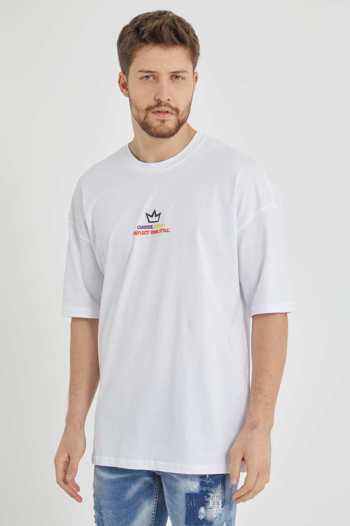 Beyaz Önür & Arkası Baskılı Oversize Tişört 1KXE1-44650-01 - 7