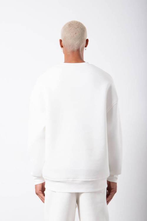 Beyaz Organik Pamuklu Şardonlu Oversize Sweatshirt 3KXE8-46416-01 - 4