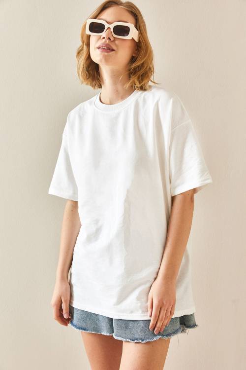 Beyaz Oversize Basic Tişört 3YXK1-47087-01 - 2